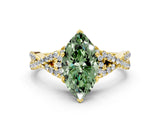 Yellow gold Fancy Green Heart Cut Diamond  Halo Twist Band Solitaire Prong Setting Ring_42