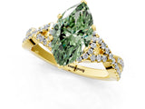 Yellow gold Fancy Green Heart Cut Diamond  Halo Twist Band Solitaire Prong Setting Ring_43