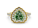 Yellow gold Fancy Green Heart  Cut Diamond Milgrain Floral Halo Engagement Ring with Pavé Band_39