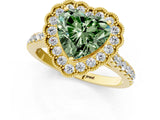 Yellow gold Fancy Green Heart  Cut Diamond Milgrain Floral Halo Engagement Ring with Pavé Band_40