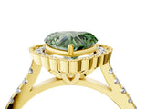 Yellow gold Fancy Green Heart  Cut Diamond Milgrain Floral Halo Engagement Ring with Pavé Band_43