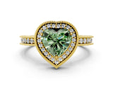 Yellow gold Fancy Green Heart Cut Diamond Milgrain Halo Engagement Ring with Round Pavé Band and Prong Setting_29