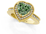 Yellow gold Fancy Green Heart Cut Diamond Milgrain Halo Engagement Ring with Round Pavé Band and Prong Setting_30