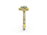 Yellow gold Fancy Green Heart Cut Diamond Milgrain Halo Engagement Ring with Round Pavé Band and Prong Setting_31