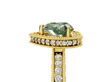 Yellow gold Fancy Green Heart Cut Diamond Milgrain Halo Engagement Ring with Round Pavé Band and Prong Setting_34