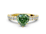 Yellow gold Fancy Green Heart Cut Diamond Pavé Band Solitaire Ring with Prong Setting_17