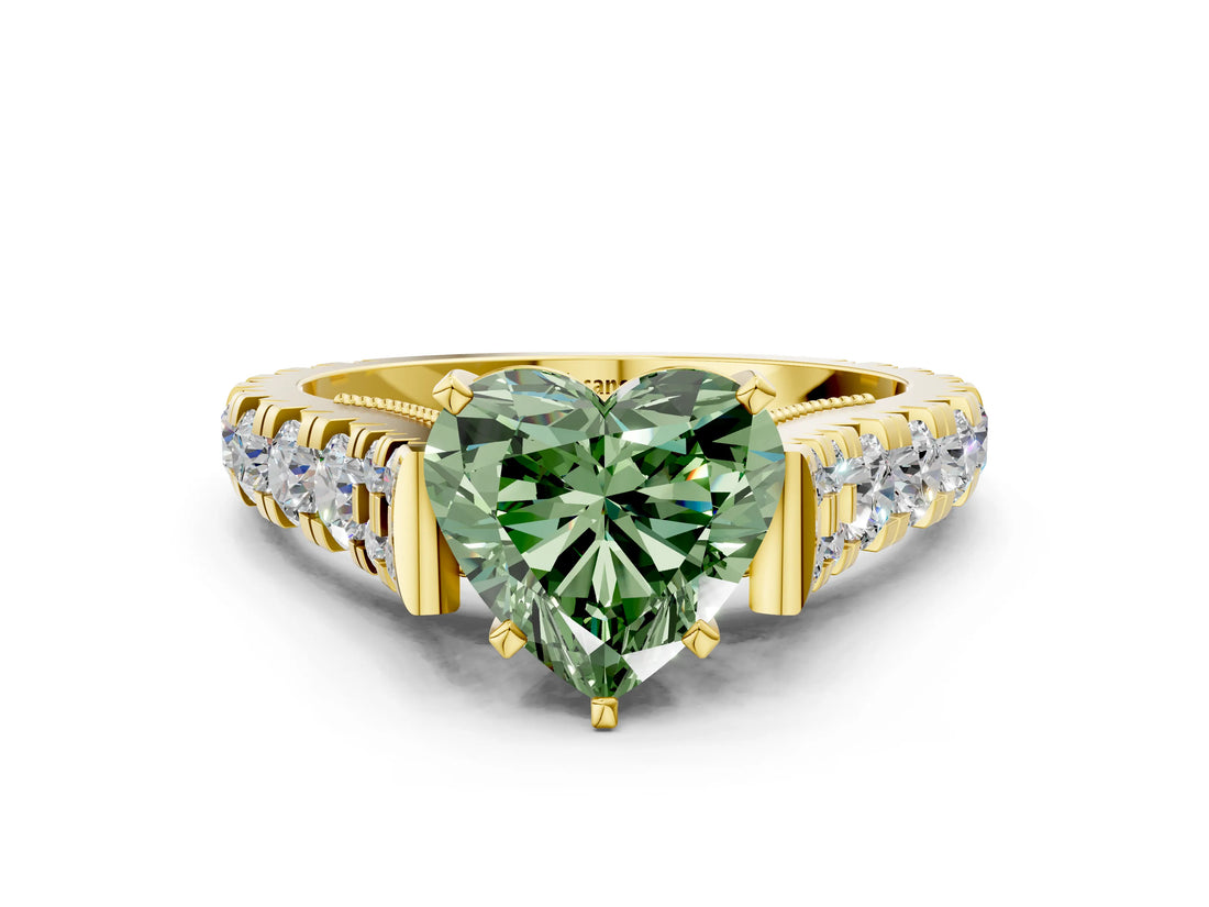 Yellow gold Fancy Green Heart  Cut Diamond Pavé Band Solitaire with Four-Prong Setting_15