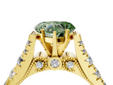 Yellow gold Fancy Green Heart  Cut Diamond Pavé Band Solitaire with Four-Prong Setting_19