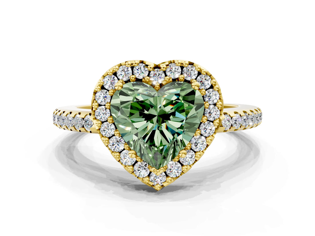 Yellow gold Fancy Green Heart Cut Diamond Pavé Halo Ring with Four-Prong Setting_17