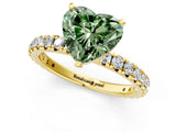 Yellow gold Fancy Green Heart Cut Diamond Pavé Solitaire Ring with Round Band and Prong Setting_13
