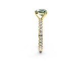 Yellow gold Fancy Green Heart Cut Diamond Pavé Solitaire Ring with Round Band and Prong Setting_26
