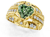 Yellow gold Fancy Green Heart Cut Diamond Pave Art Deco Split Shank Ring with Four-Prong Setting_1
