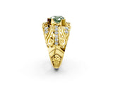 Yellow gold Fancy Green Heart Cut Diamond Pave Art Deco Split Shank Ring with Four-Prong Setting_2