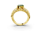 Yellow gold Fancy Green Heart Cut Diamond Pave Art Deco Split Shank Ring with Four-Prong Setting_3