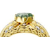 Yellow gold Fancy Green Heart Cut Diamond Pave Art Deco Split Shank Ring with Four-Prong Setting_4