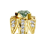 Yellow gold Fancy Green Heart Cut Diamond Pave Art Deco Split Shank Ring with Four-Prong Setting_5
