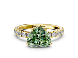 Yellow gold Fancy Green Heart Cut Diamond Pave Band Solitaire Ring with Four-Prong Setting_18