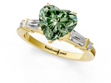 Yellow gold Fancy Green Heart  Cut Diamond Ring with Baguette Side Stones, Channel Set Band, and Four-Prong Setting_1