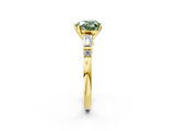 Yellow gold Fancy Green Heart  Cut Diamond Ring with Baguette Side Stones, Channel Set Band, and Four-Prong Setting_2