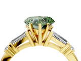 Yellow gold Fancy Green Heart  Cut Diamond Ring with Baguette Side Stones, Channel Set Band, and Four-Prong Setting_4
