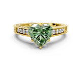 Yellow gold Fancy Green Heart Cut Diamond Ring with Milgrain Pavé Band and Four-Prong Setting_20