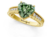 Yellow gold Fancy Green Heart Cut Diamond Ring with Milgrain Pavé Band and Four-Prong Setting_21
