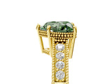 Yellow gold Fancy Green Heart Cut Diamond Ring with Milgrain Pavé Band and Four-Prong Setting_25