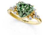 Yellow gold Fancy Green Heart Cut Diamond Ring with Side Stones and Four-Prong Setting_60