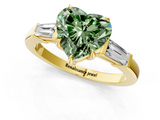 Yellow gold Fancy Green Heart  Cut Diamond Ring with Tapered Baguette Side Stones in Four-Prong Setting_1