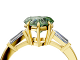 Yellow gold Fancy Green Heart  Cut Diamond Ring with Tapered Baguette Side Stones in Four-Prong Setting_4