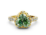 Yellow gold Fancy Green Heart Cut Diamond Scalloped Halo Engagement Ring with Round Shared Prong Band_12
