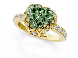 Yellow gold Fancy Green Heart Cut Diamond Scalloped Halo Engagement Ring with Round Shared Prong Band_13