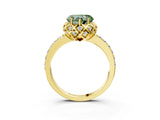 Yellow gold Fancy Green Heart Cut Diamond Scalloped Halo Engagement Ring with Round Shared Prong Band_15