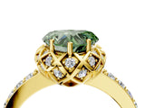 Yellow gold Fancy Green Heart Cut Diamond Scalloped Halo Engagement Ring with Round Shared Prong Band_16