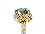 Yellow gold Fancy Green Heart Cut Diamond Scalloped Halo Engagement Ring with Round Shared Prong Band_17