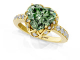 Yellow gold Fancy Green Heart Cut Diamond Scalloped Halo Engagement Ring with Round Shared Prong Band_25