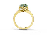 Yellow gold Fancy Green Heart Cut Diamond Scalloped Halo Engagement Ring with Round Shared Prong Band_27