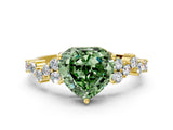 Yellow gold Fancy Green Heart Cut Diamond Scattered Round Accent Ring with Prong Setting_12