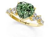 Yellow gold Fancy Green Heart Cut Diamond Scattered Round Accent Ring with Prong Setting_13