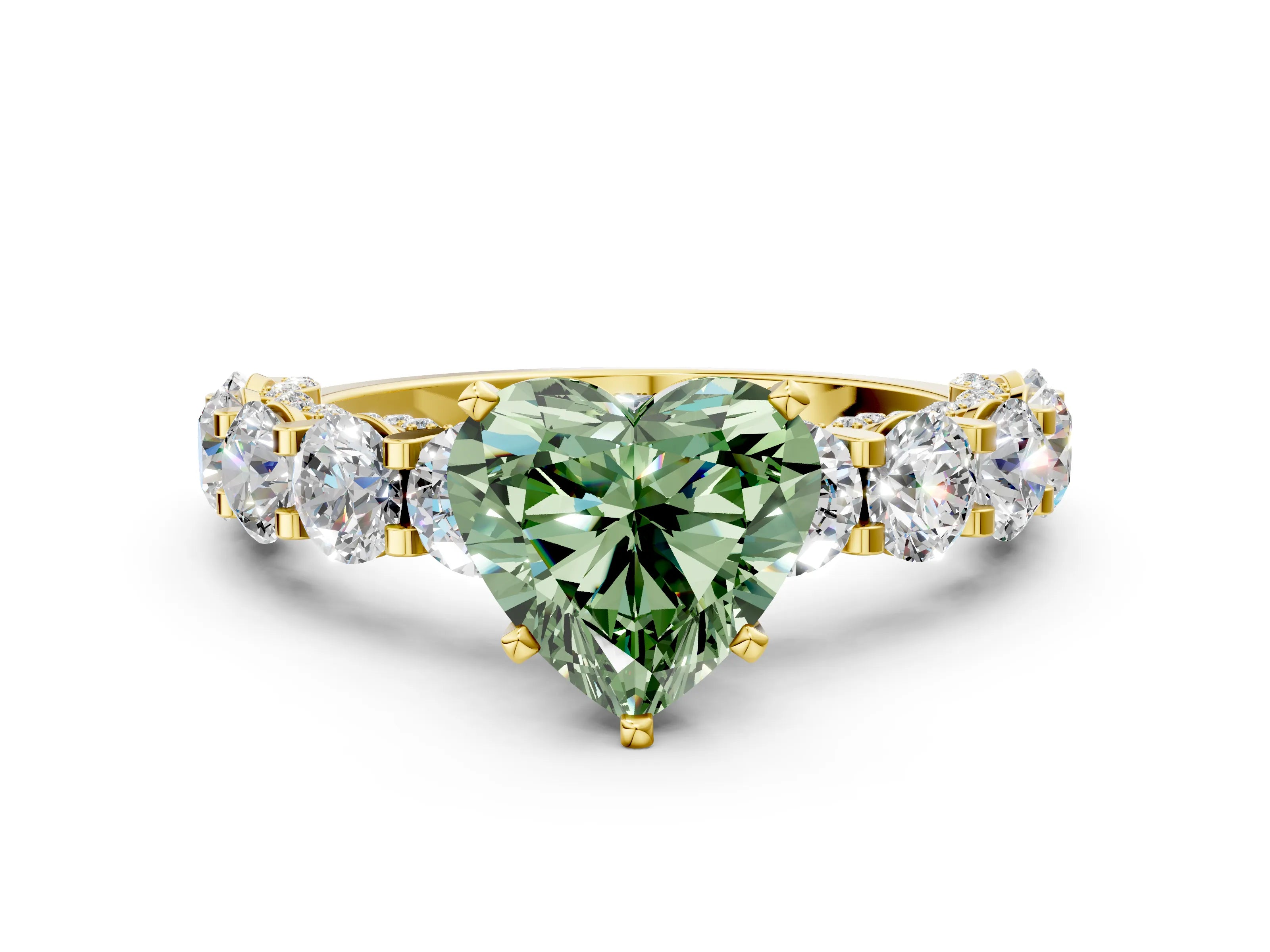 Yellow gold Fancy Green Heart Cut Diamond Side Stone Engagement Ring with Four-Prong Setting_24