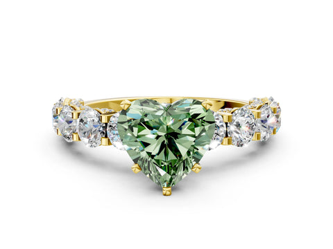 Yellow gold Fancy Green Heart Cut Diamond Side Stone Engagement Ring with Four-Prong Setting_24