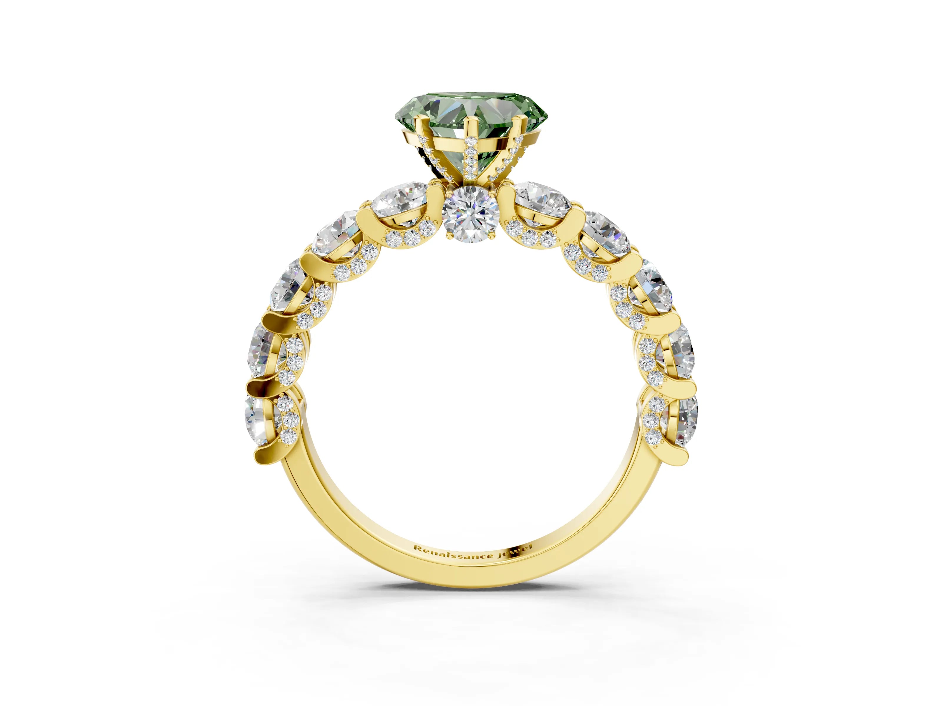 Yellow gold Fancy Green Heart Cut Diamond Side Stone Engagement Ring with Four-Prong Setting_27