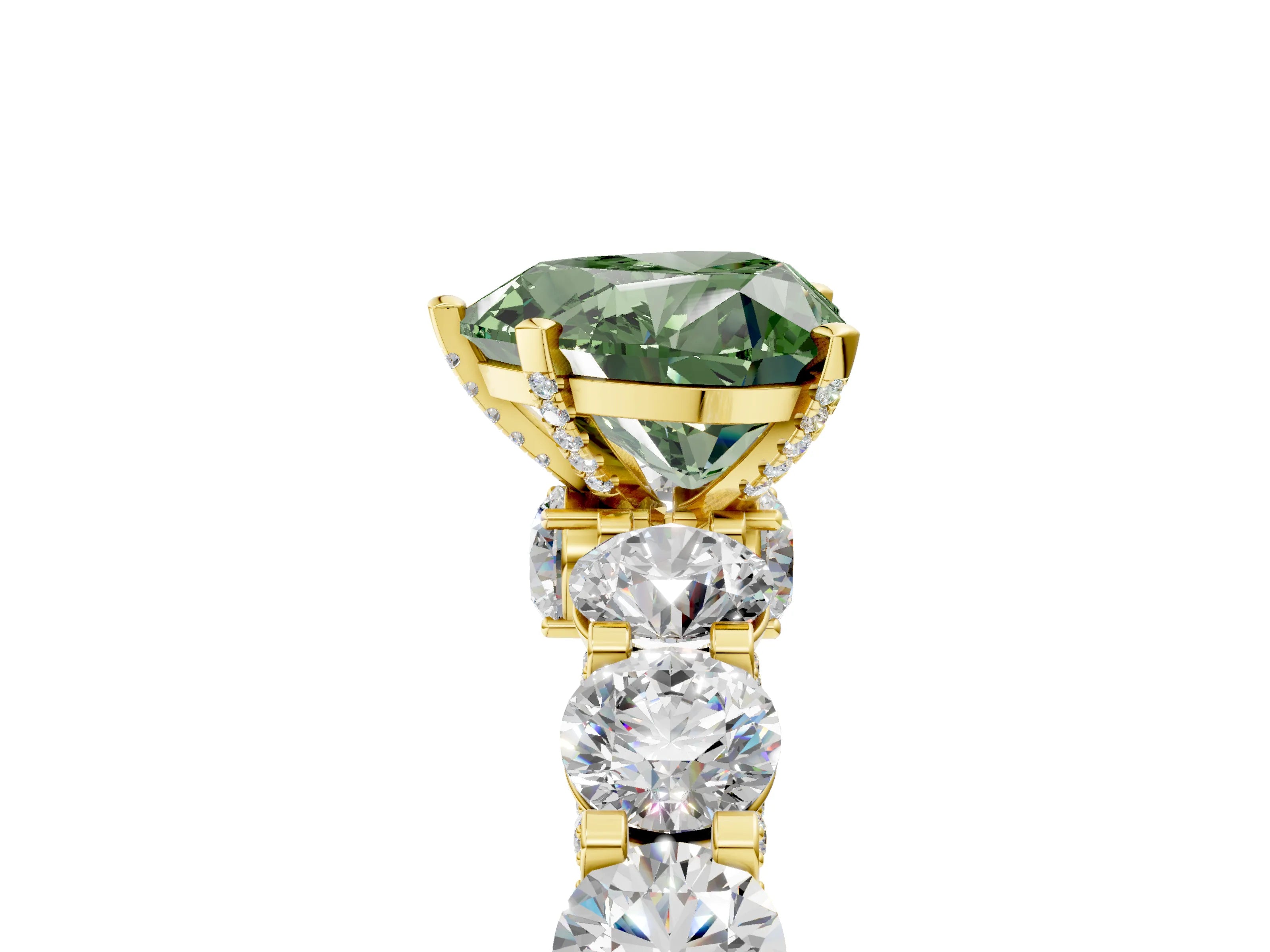 Yellow gold Fancy Green Heart Cut Diamond Side Stone Engagement Ring with Four-Prong Setting_29