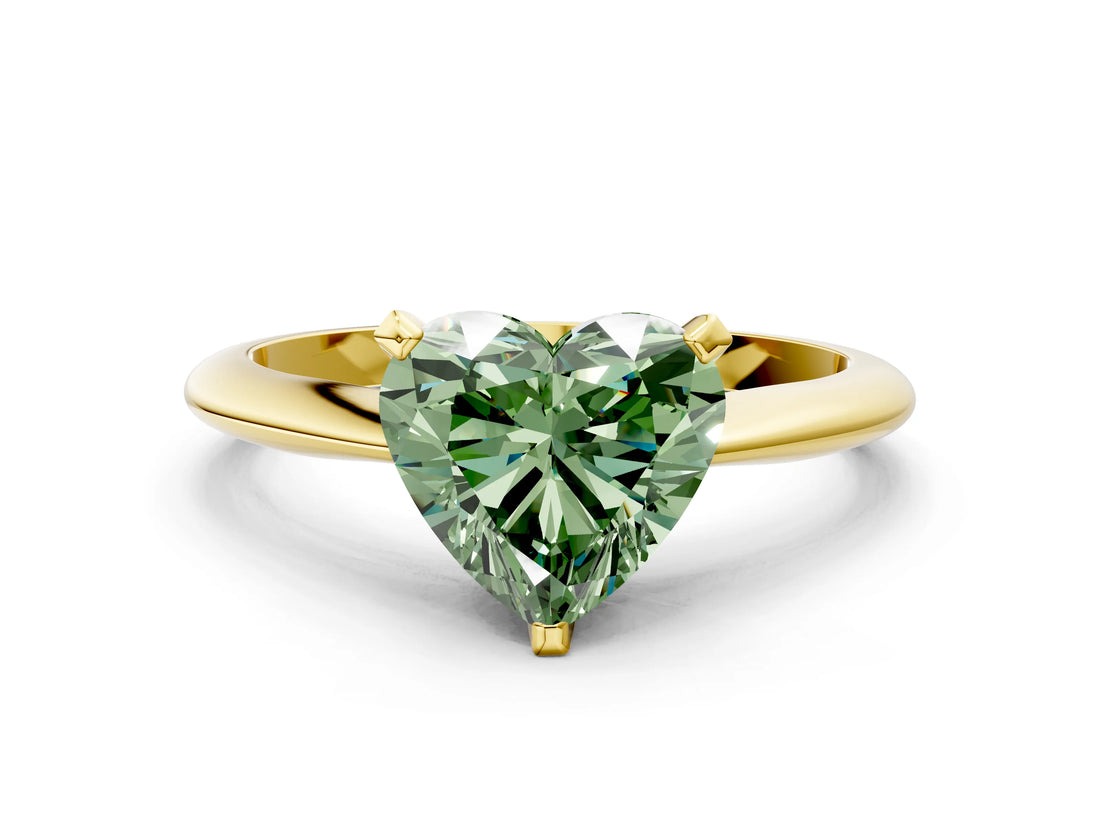 Yellow gold Fancy Green Heart Cut Diamond Solitaire Engagement Ring with Classic Band and Four-Prong Setting_17