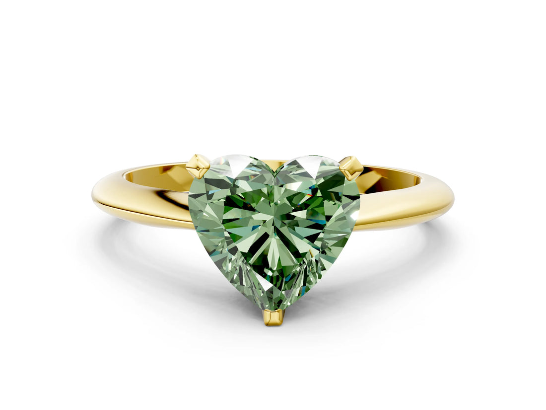 Yellow gold Fancy Green Heart Cut Diamond Solitaire Engagement Ring with Classic Band and Four-Prong Setting_24