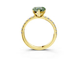 Yellow gold Fancy Green Heart Cut Diamond Solitaire Pavé Engagement Ring with Round Band and Prong Setting_15