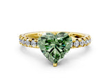 Yellow gold Fancy Green Heart Cut Diamond Solitaire Pavé Engagement Ring with Round Band and Prong Setting_48