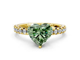 Yellow gold Fancy Green Heart Cut Diamond Solitaire Pavé Engagement Ring with Round Band and Prong Setting_66