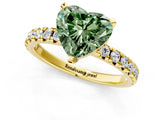 Yellow gold Fancy Green Heart Cut Diamond Solitaire Pavé Engagement Ring with Round Band and Prong Setting_67