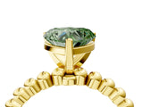 Yellow gold Fancy Green Heart Cut Diamond Solitaire Ring with Beaded Band and Prong Setting_27